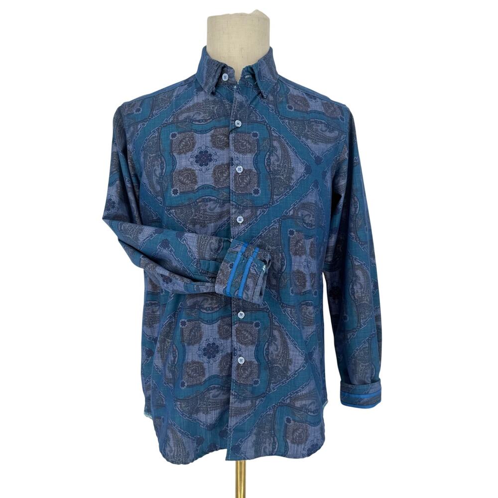 Robert Graham Woven Button Front Long Sleeve Shirt TREVINO Blue Purple M